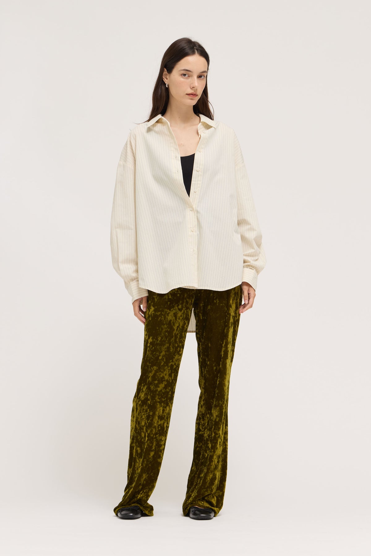 Stripe Loose Fit Button Up Shirts in Ivory