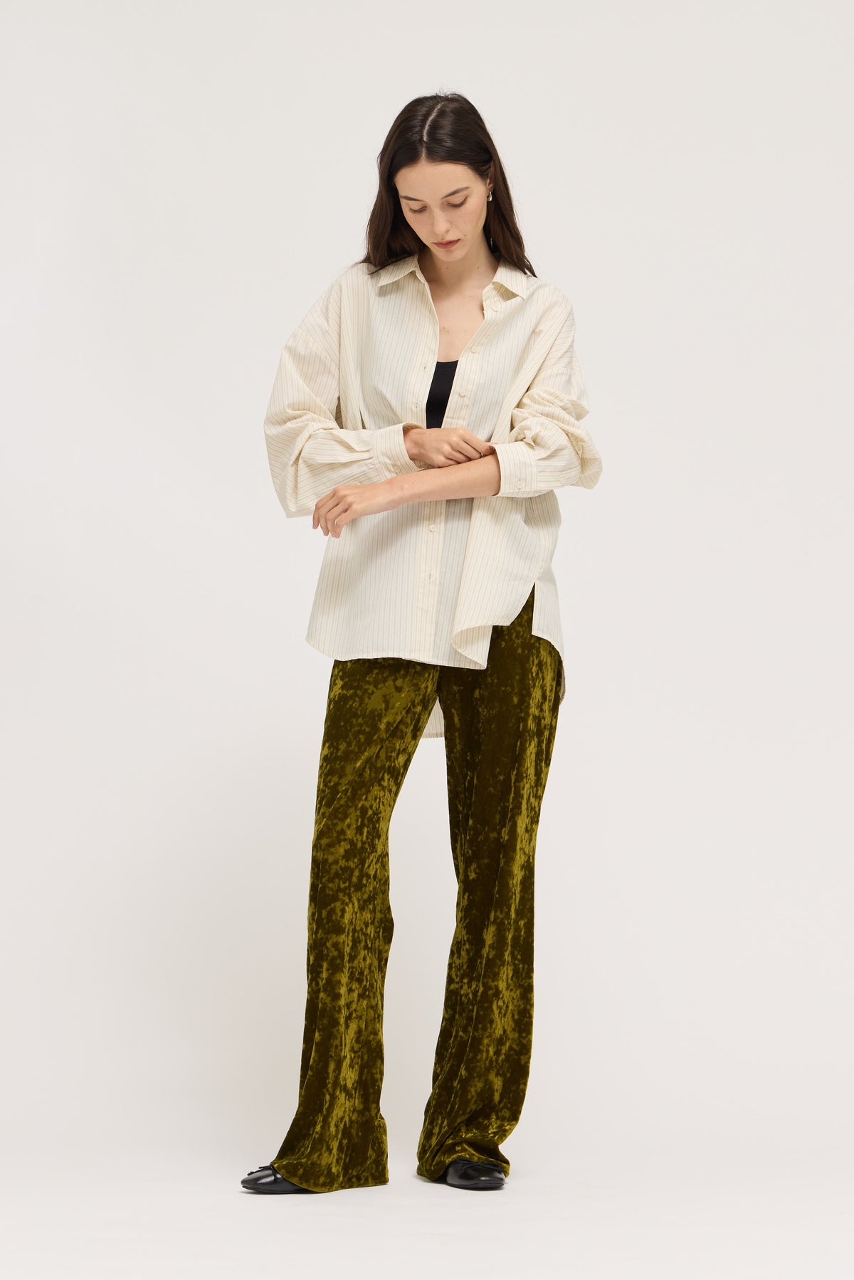 Stripe Loose Fit Button Up Shirts in Ivory