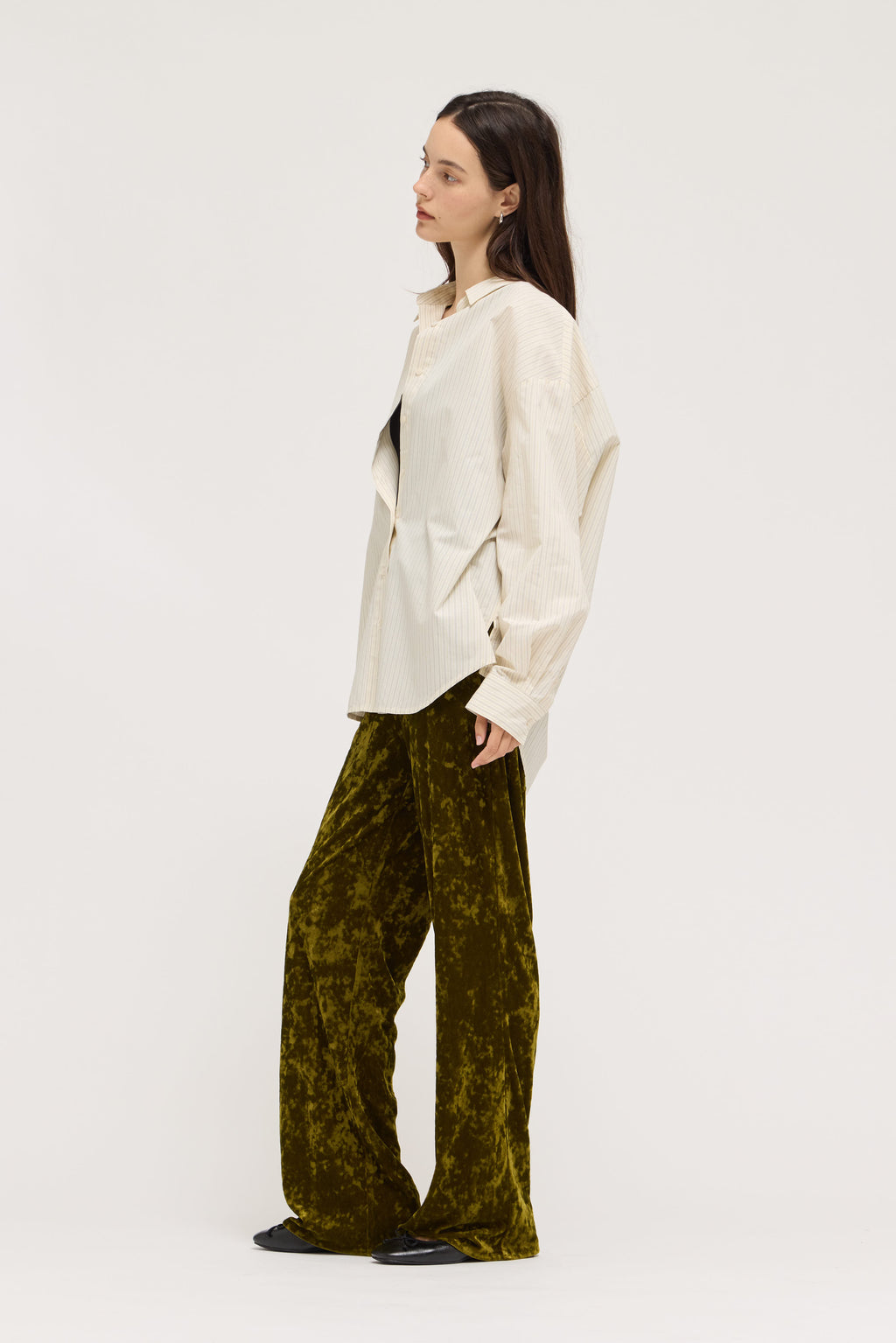 Stripe Loose Fit Button Up Shirts in Ivory