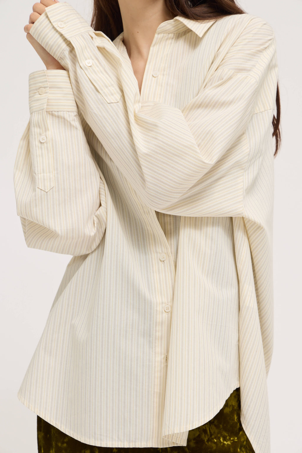Stripe Loose Fit Button Up Shirts in Ivory