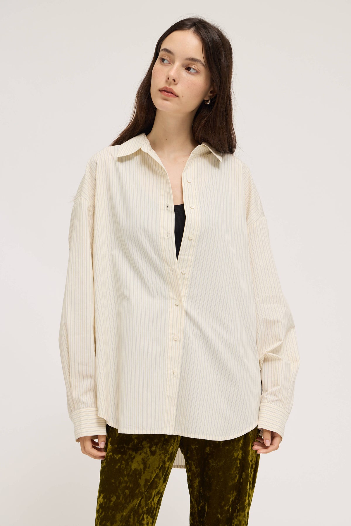Stripe Loose Fit Button Up Shirts in Ivory