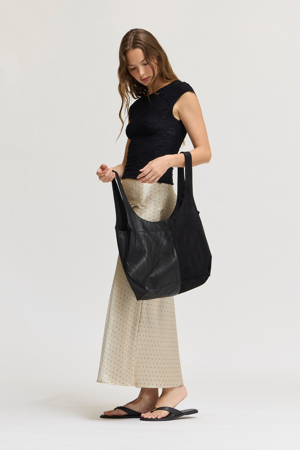 Vegan Leather Suede Bag in Black