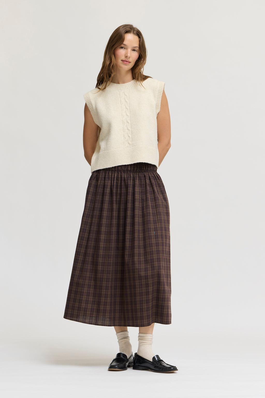 Center Cable Knit Vest in Cream