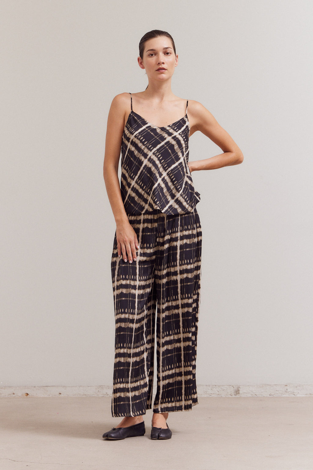 Printed Bias Satin Raw Edge Tank