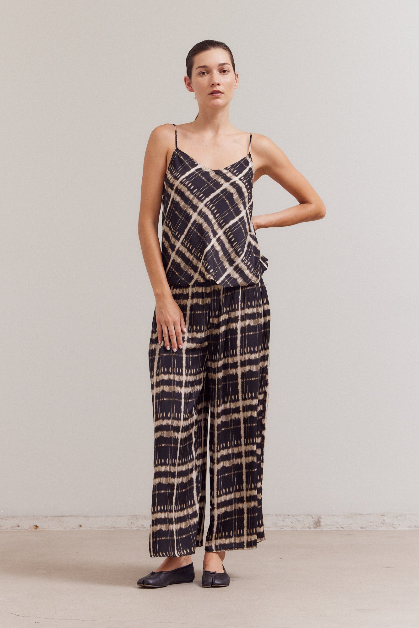 Printed Bias Satin Raw Edge Tank