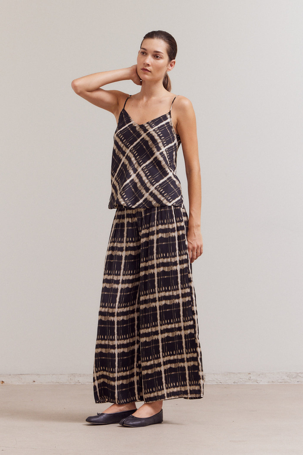 Printed Bias Satin Raw Edge Tank