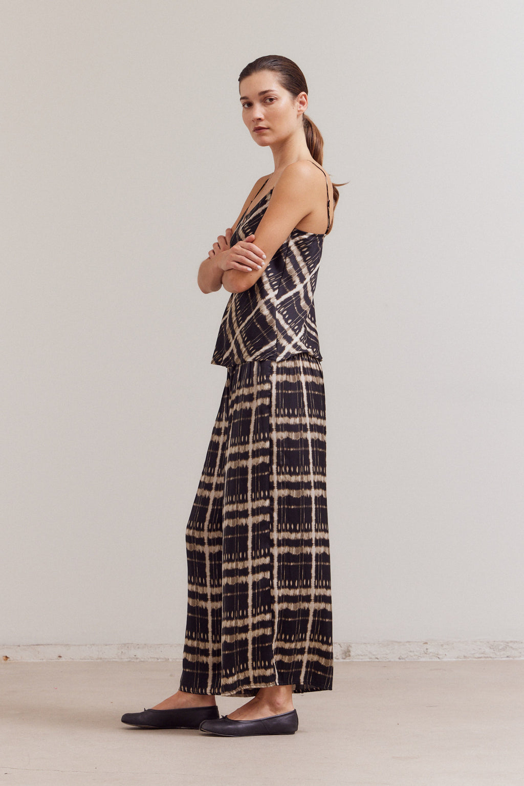 Printed Bias Satin Raw Edge Tank