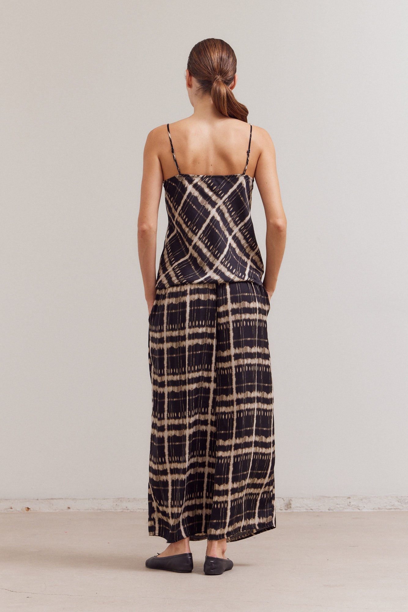 Printed Bias Satin Raw Edge Tank