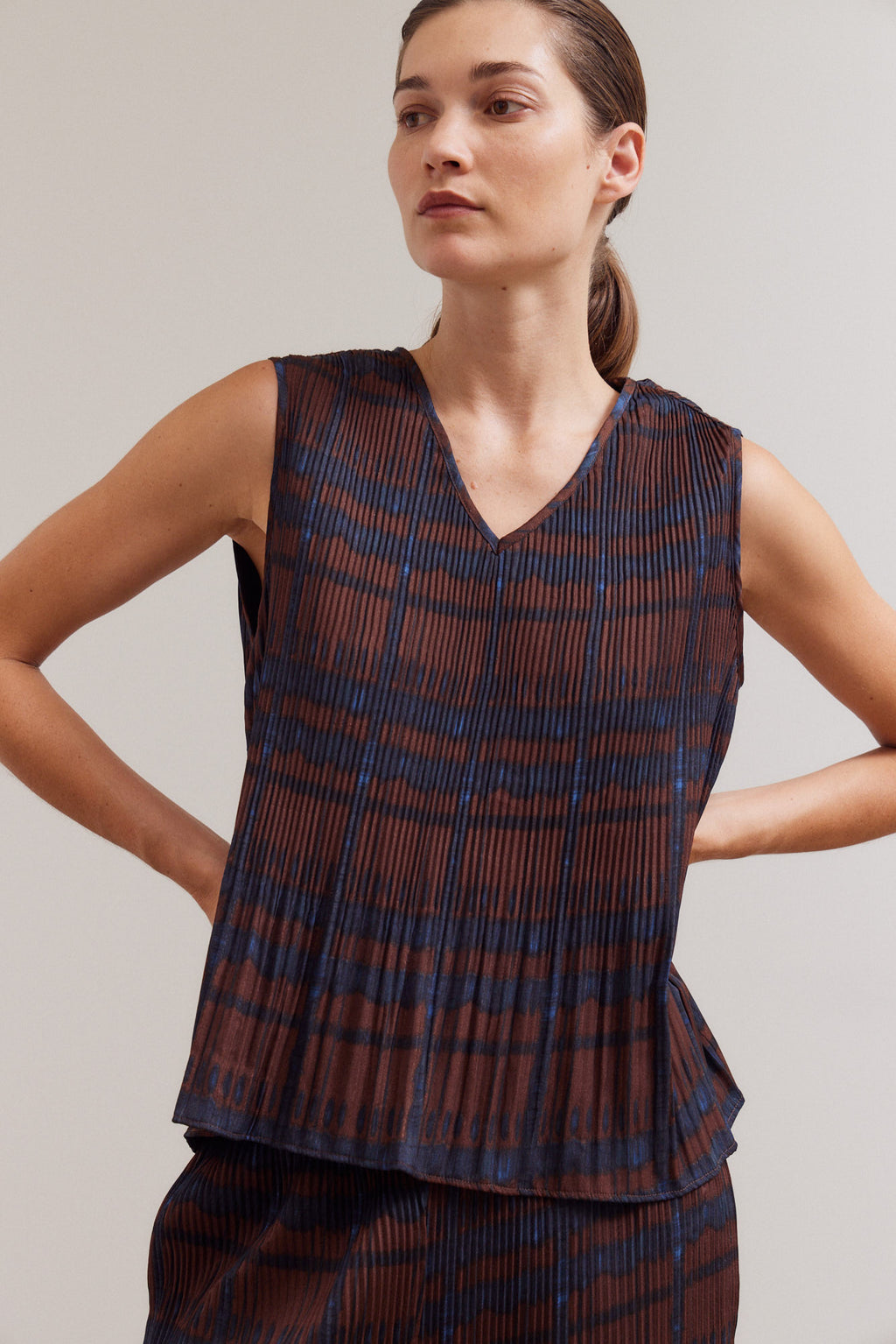 Pleated Print Top
