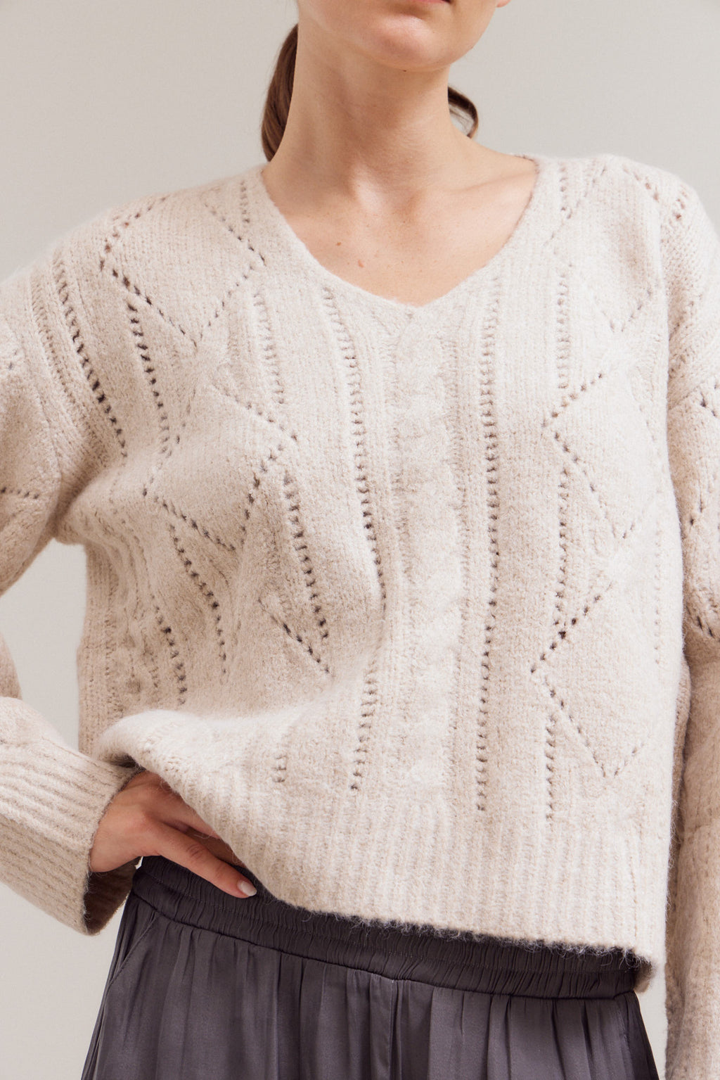 V Neck Cable Sweater Top