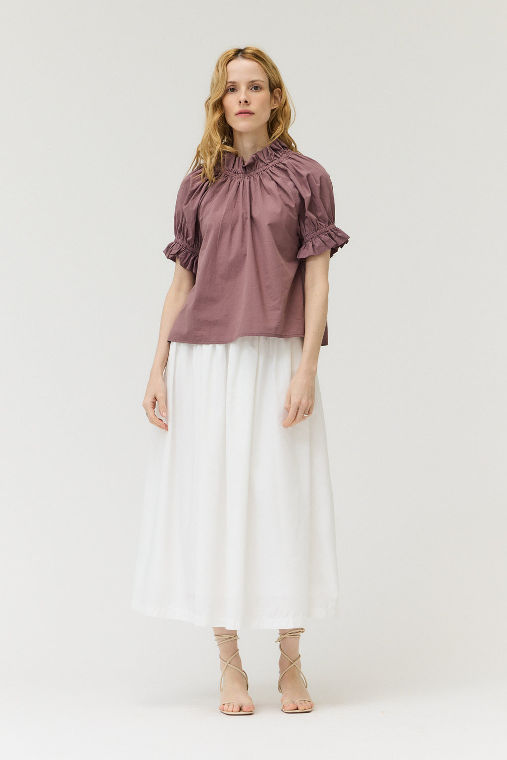 Bubble Sleeve Ruffle Blouse
