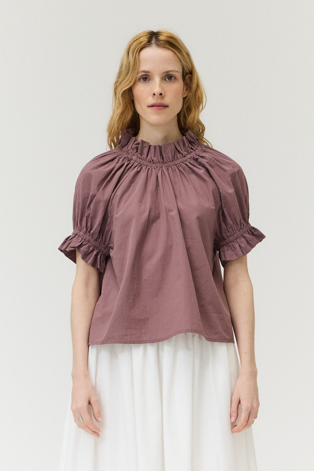 Bubble Sleeve Ruffle Blouse