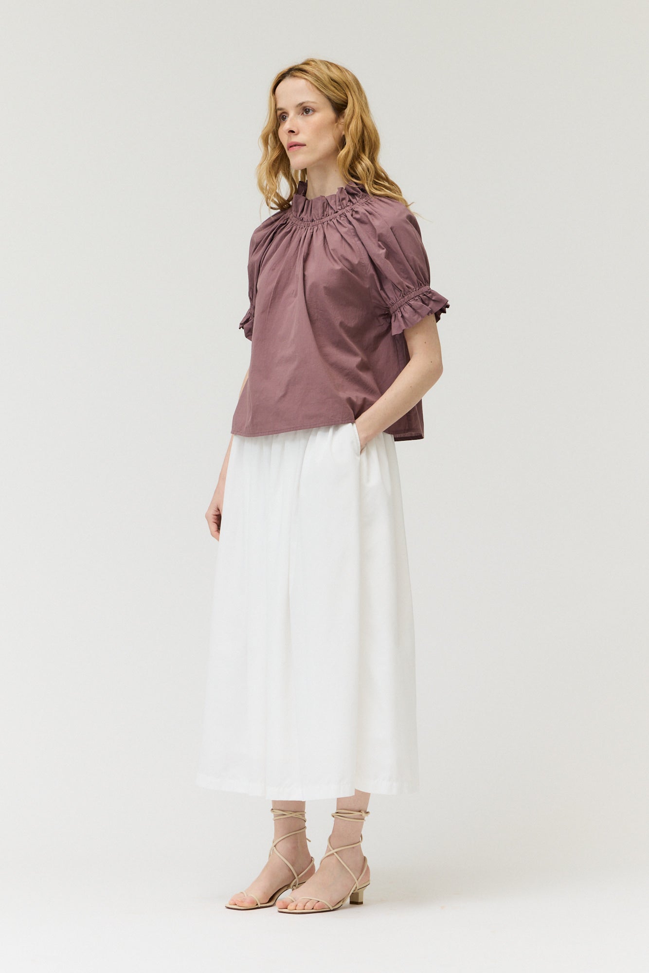 Bubble Sleeve Ruffle Blouse