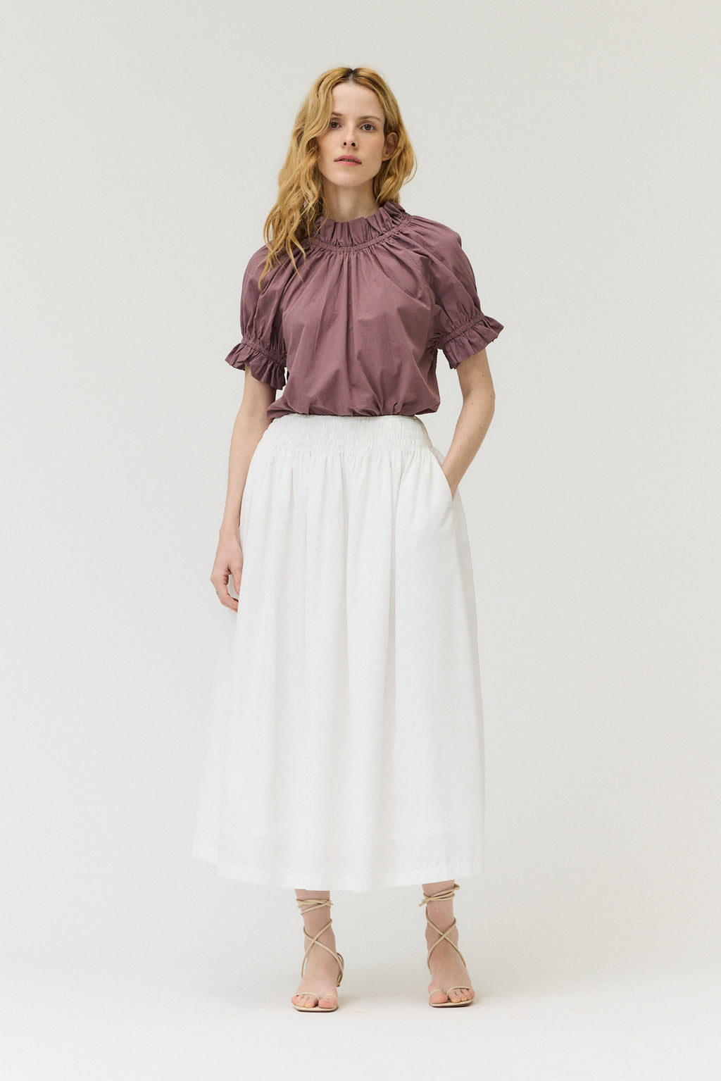 Smocked Waist Midi Skirt