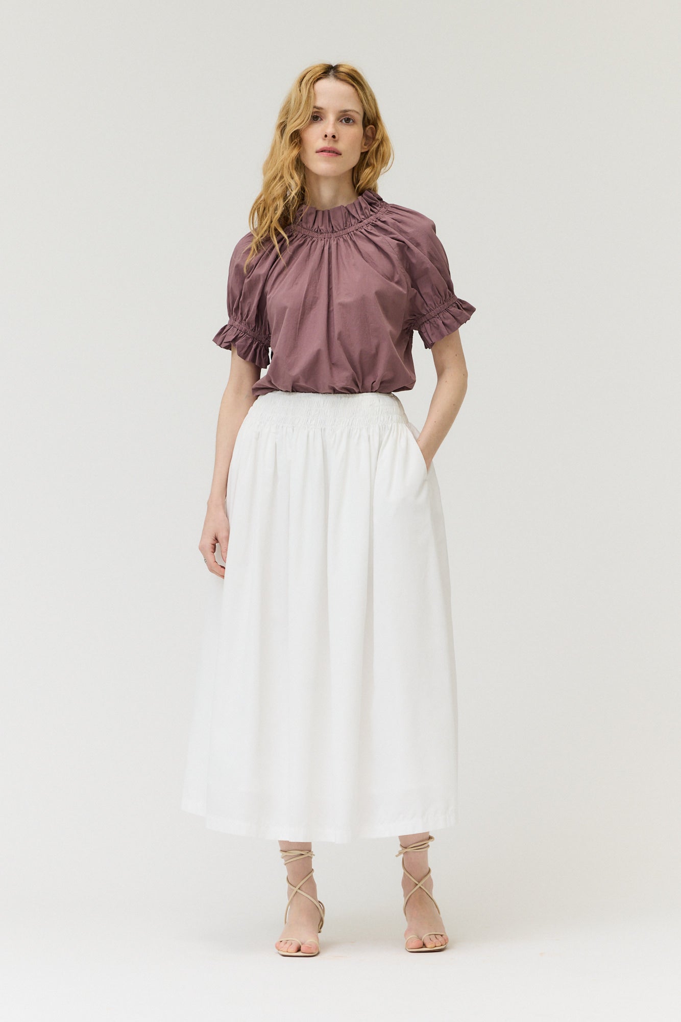 Smocked Waist Midi Skirt