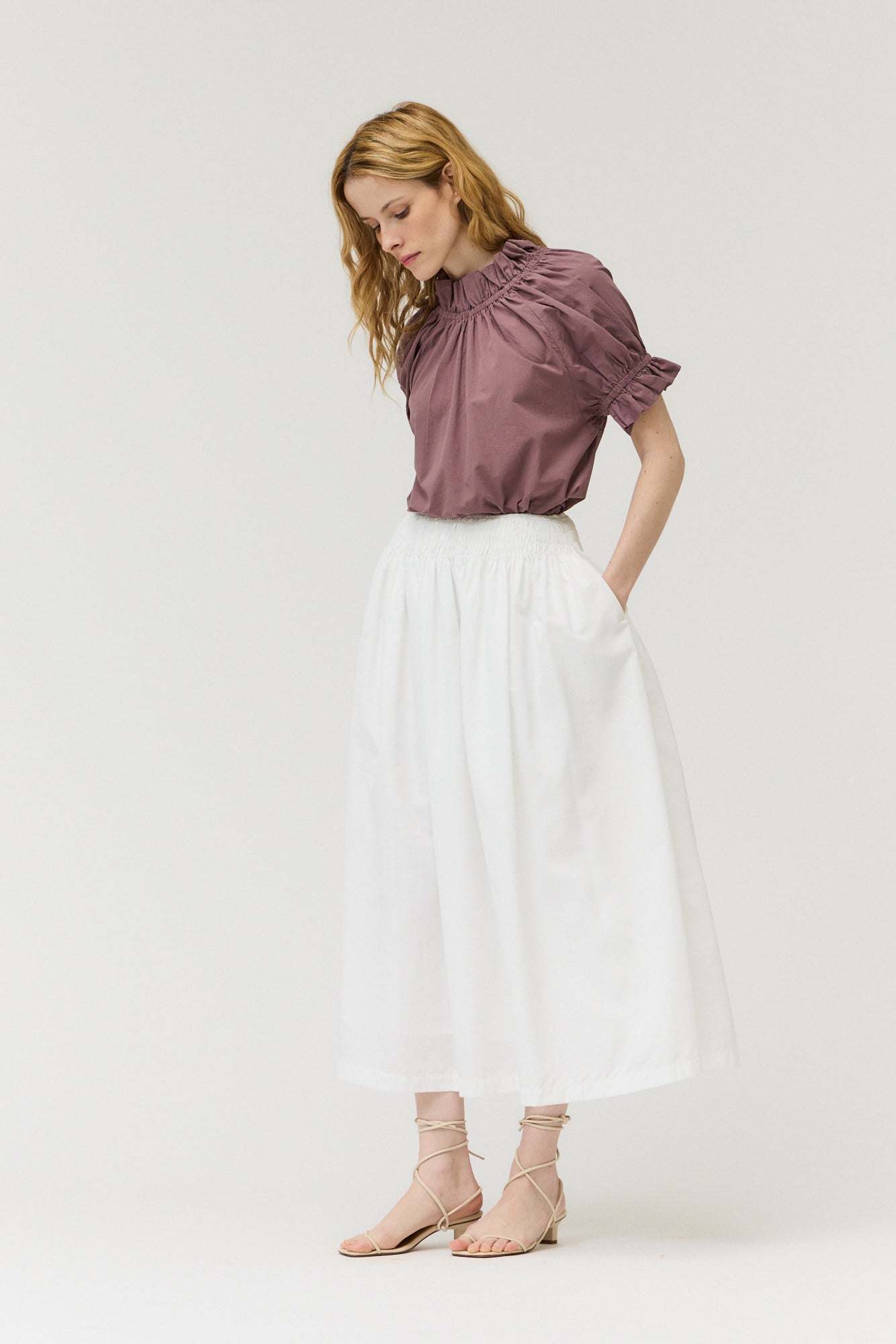 Smocked Waist Midi Skirt