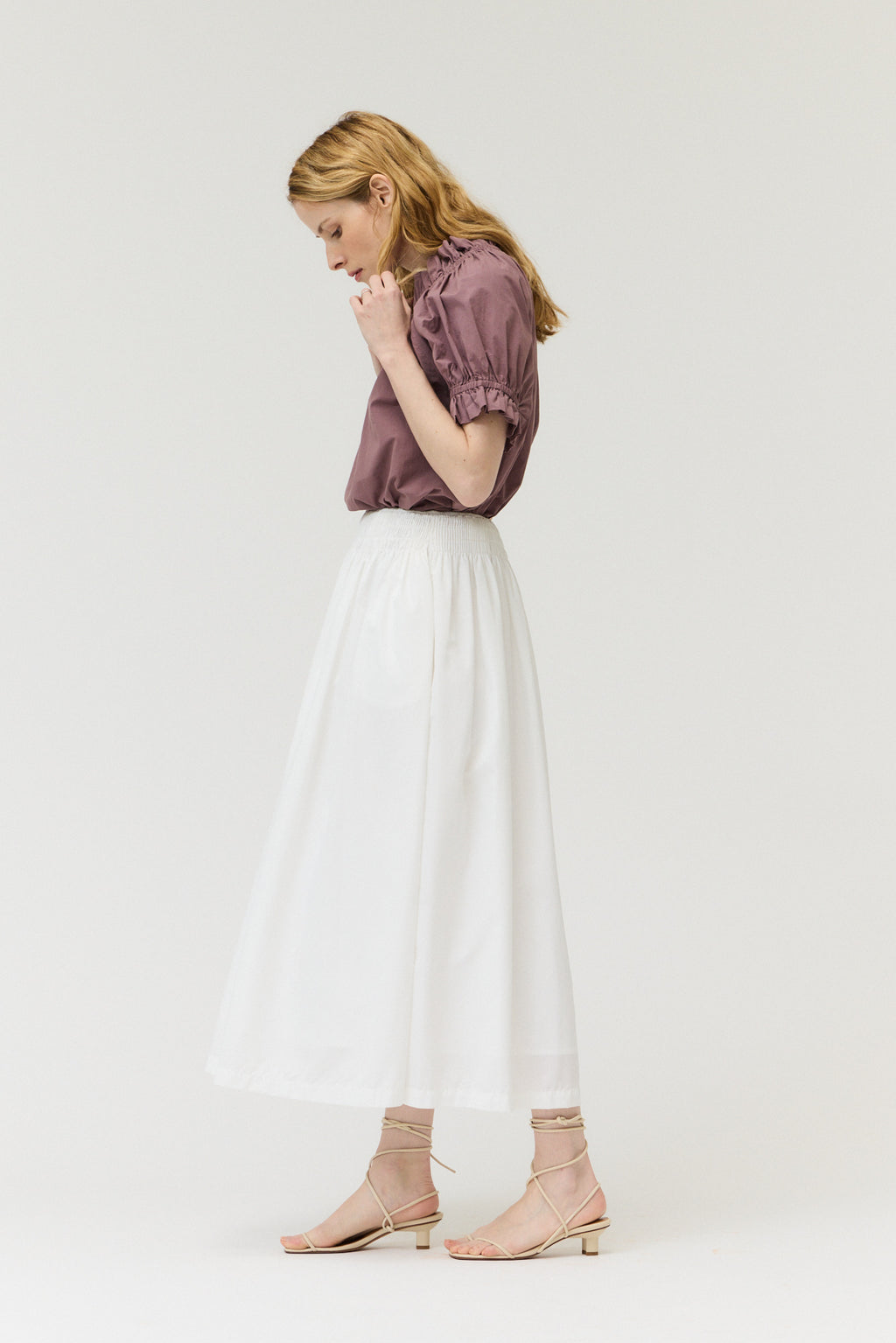 Smocked Waist Midi Skirt