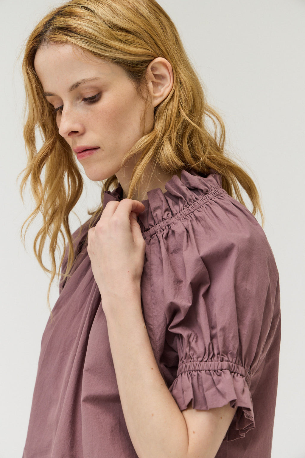 Bubble Sleeve Ruffle Blouse