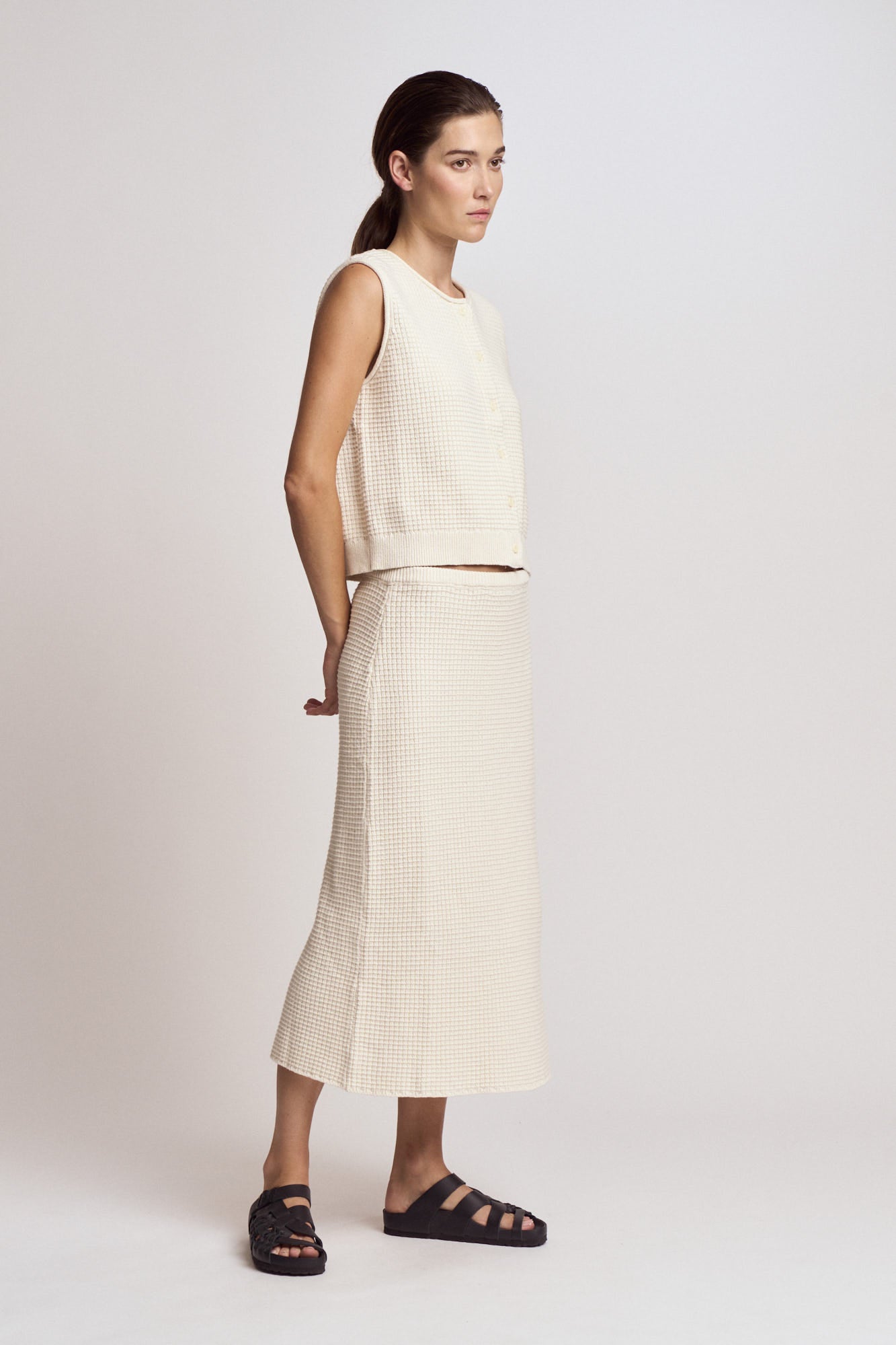 Cotton Crochet Knit Skirt in Ivory