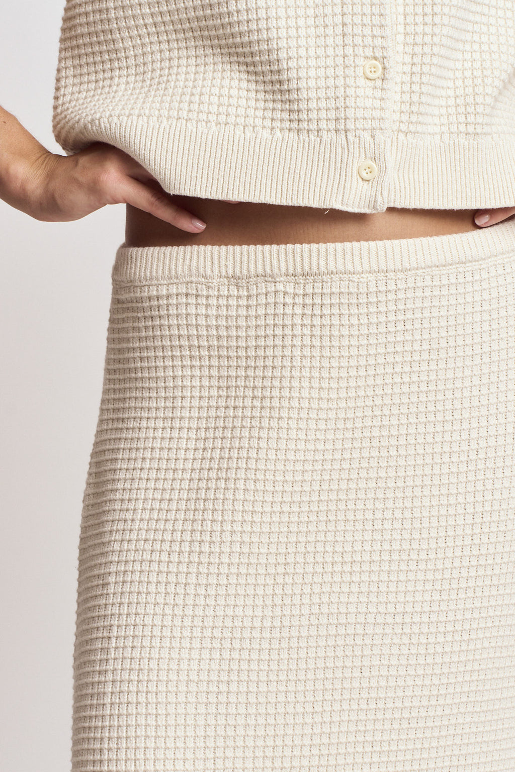 Cotton Crochet Knit Skirt in Ivory