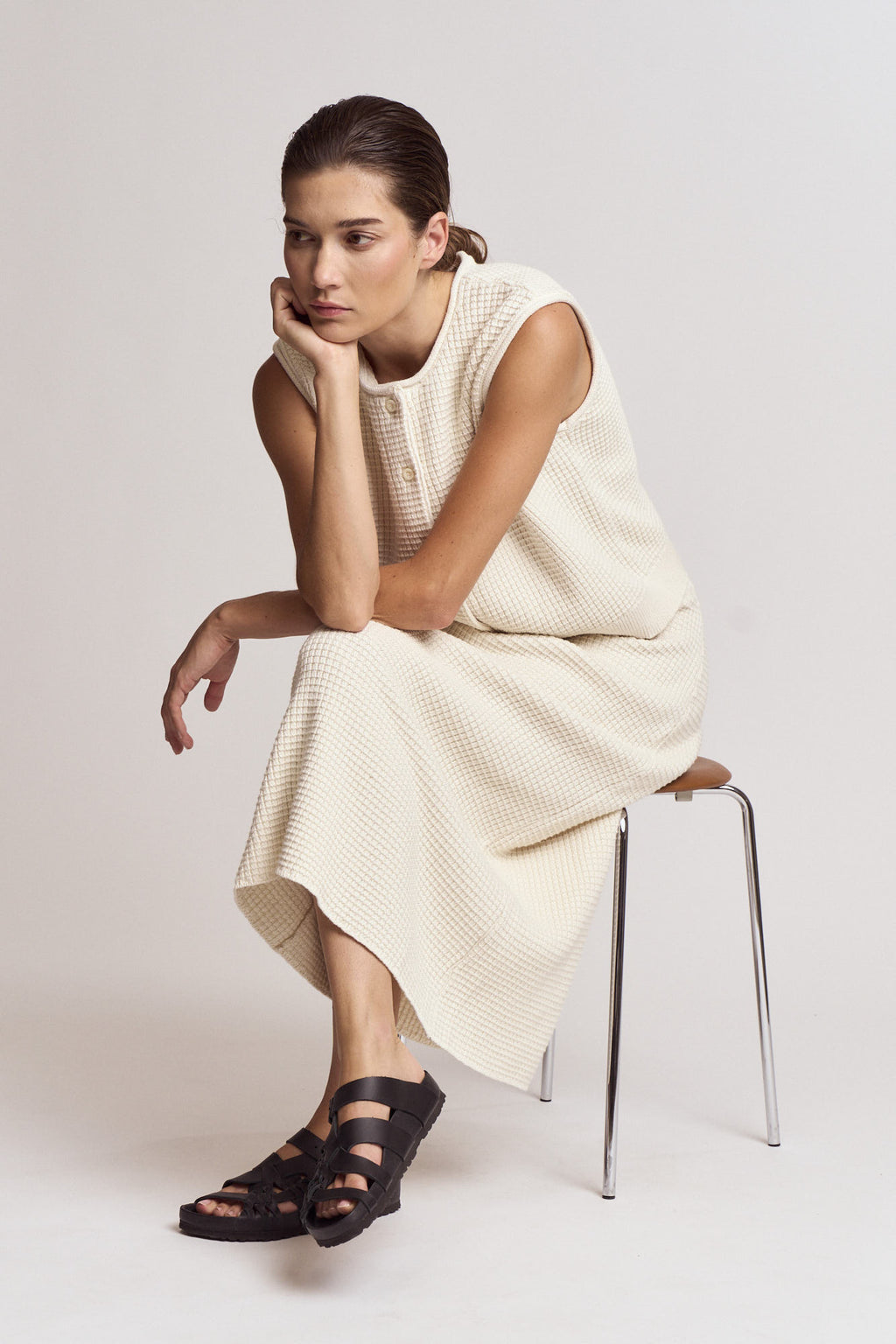 Cotton Crochet Knit Skirt in Ivory