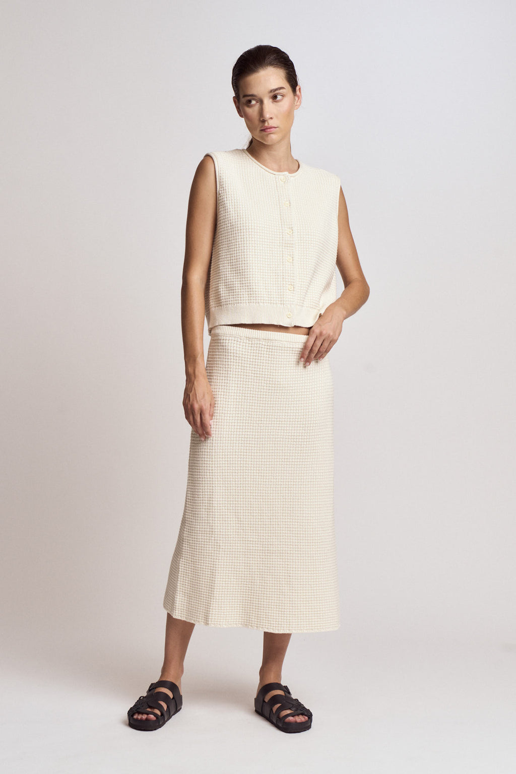 Cotton Crochet Knit Skirt in Ivory