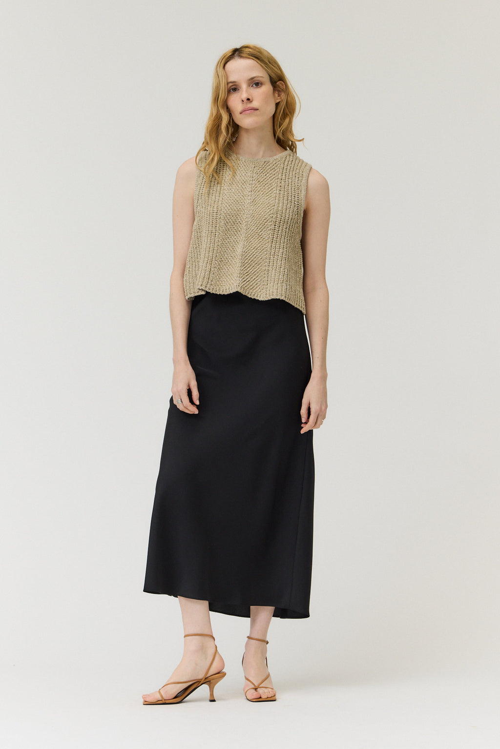 Flared Satin Maxi Skirt in Black