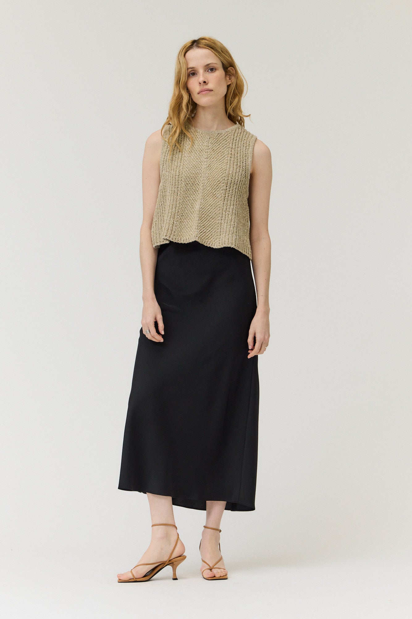 Flared Satin Maxi Skirt in Black