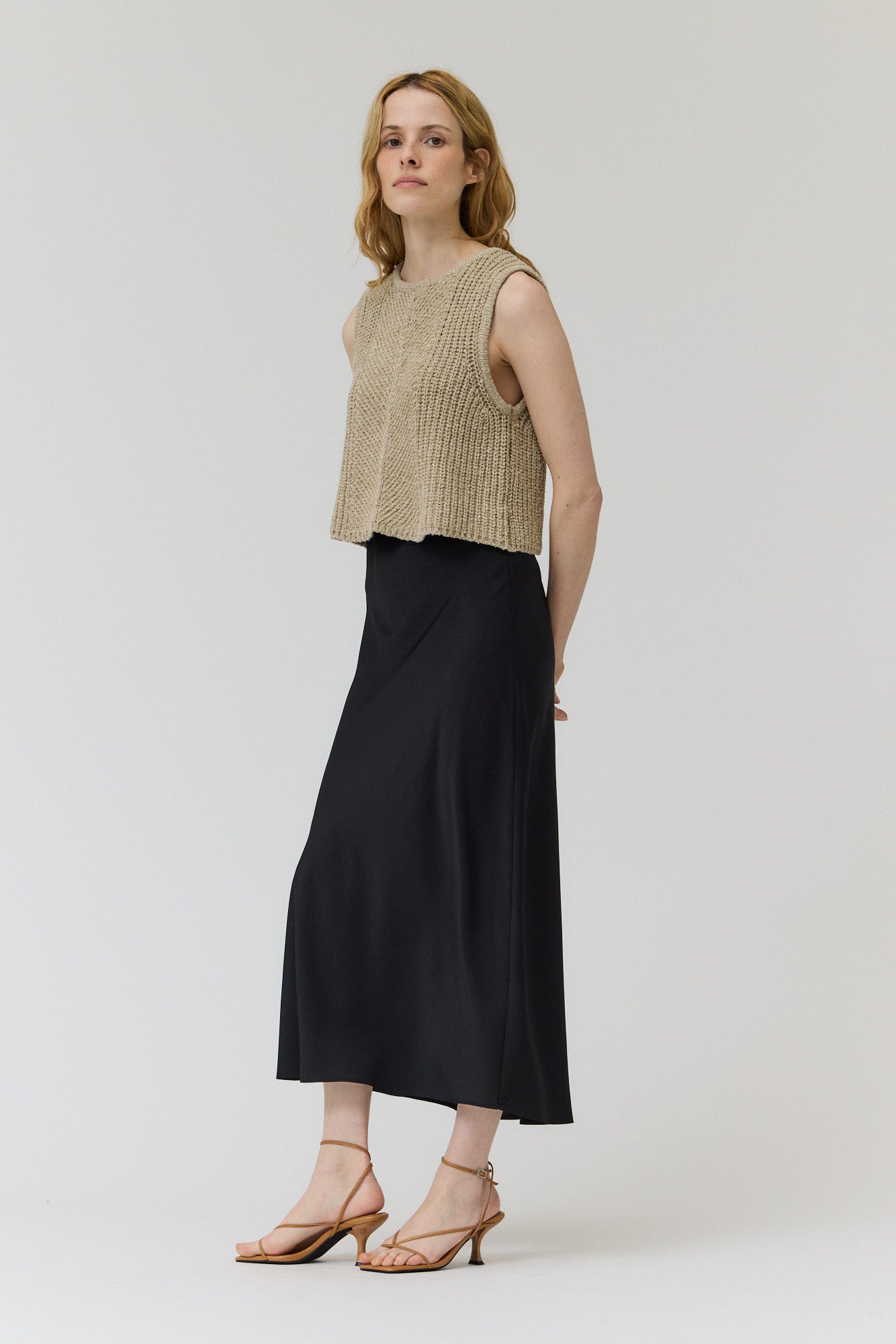 Flared Satin Maxi Skirt in Black