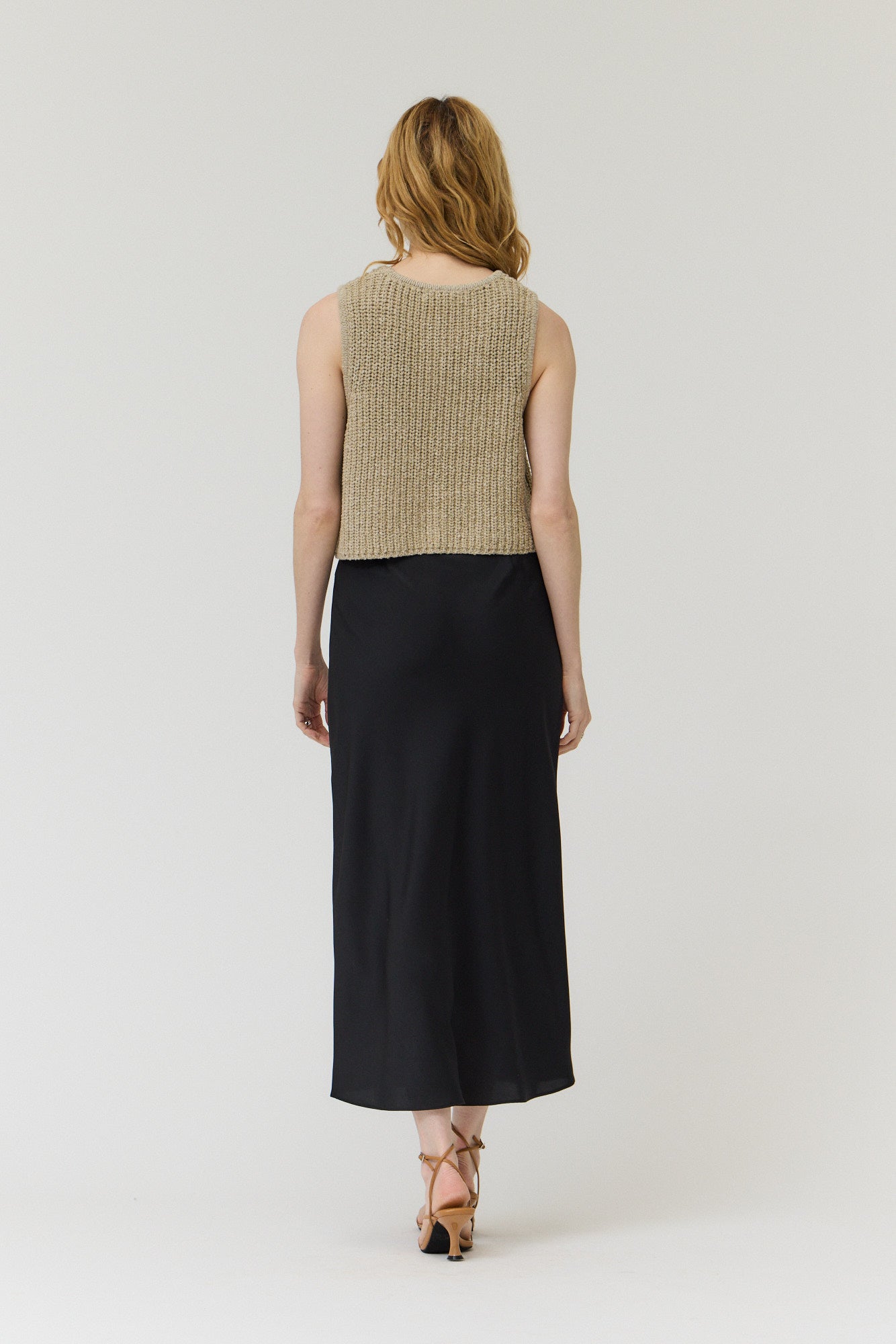 Flared Satin Maxi Skirt in Black
