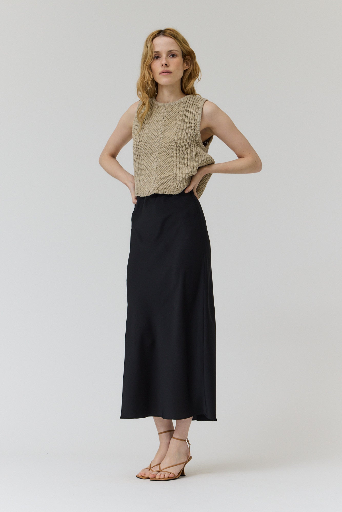 Flared Satin Maxi Skirt in Black