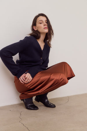 Mermaid Fit Long Satin Skirt in Red Clay