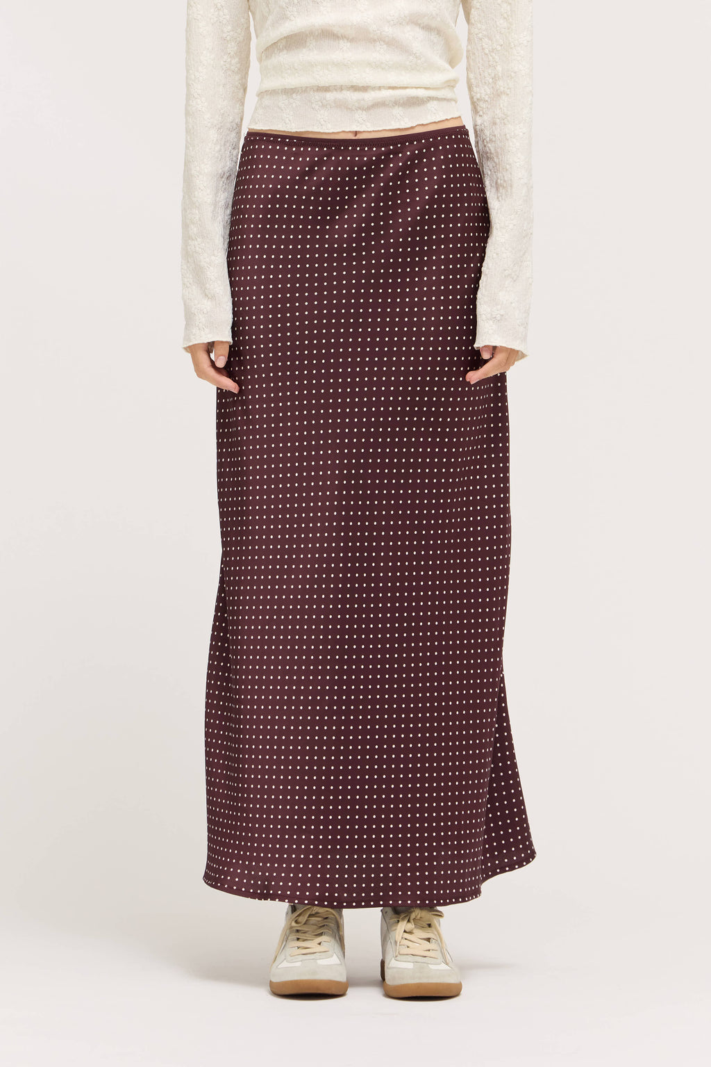 Satin Mermaid Fit Skirt in Choco Ivory