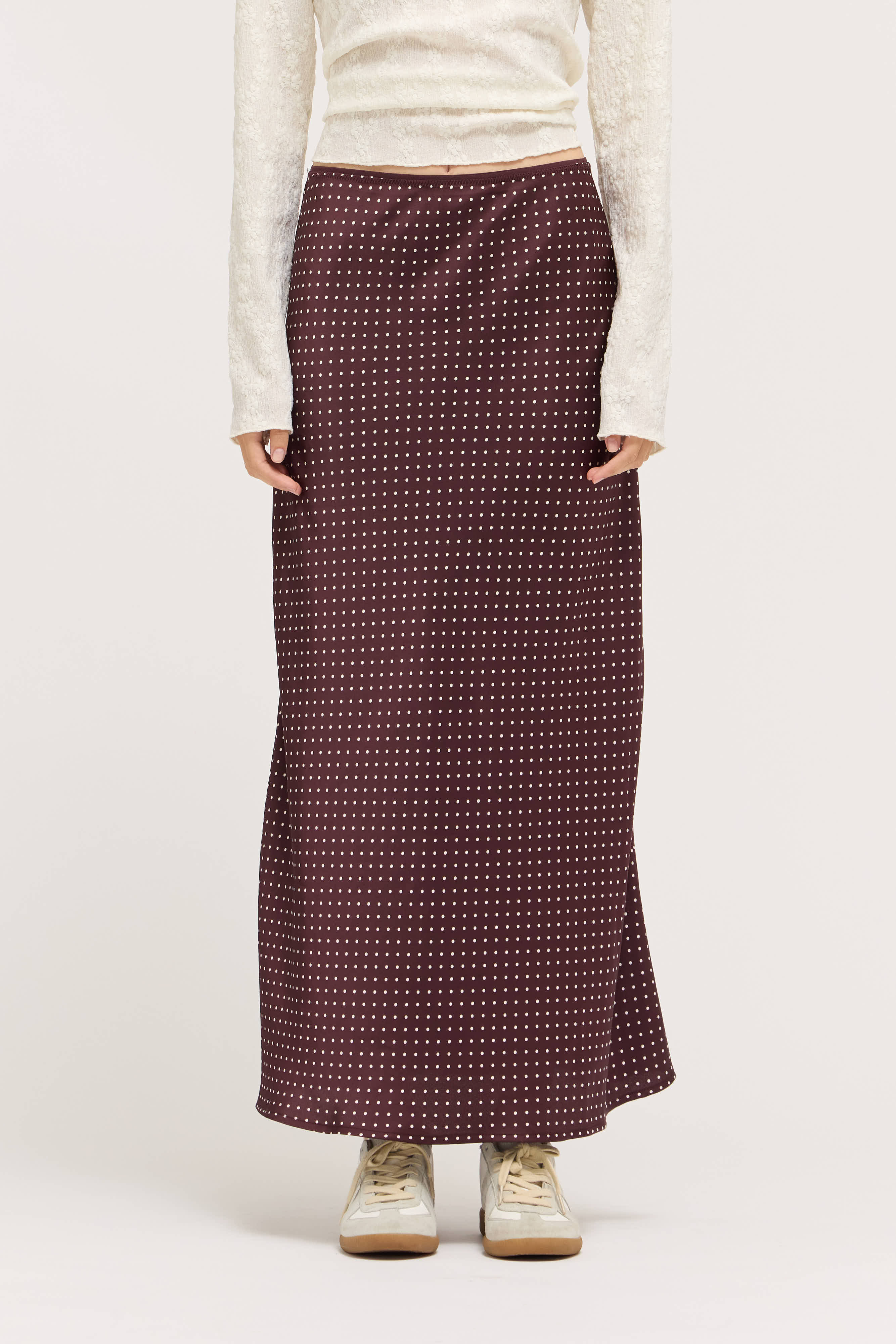 Satin Mermaid Fit Skirt in Choco Ivory