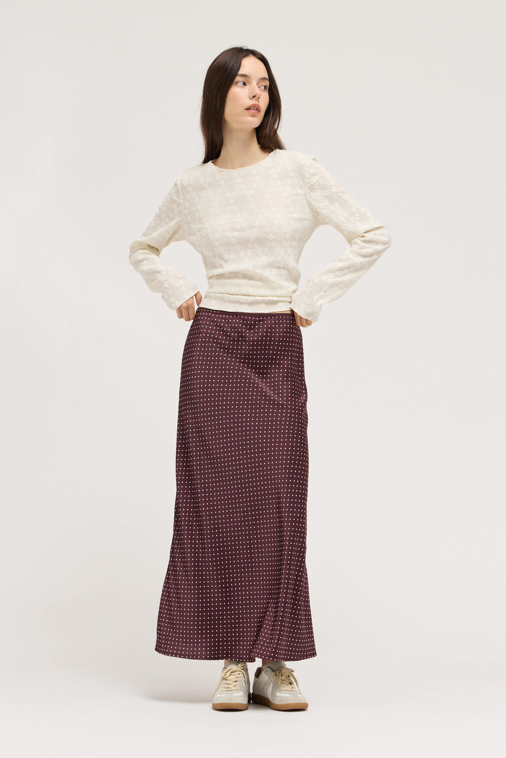 Satin Mermaid Fit Skirt in Choco Ivory