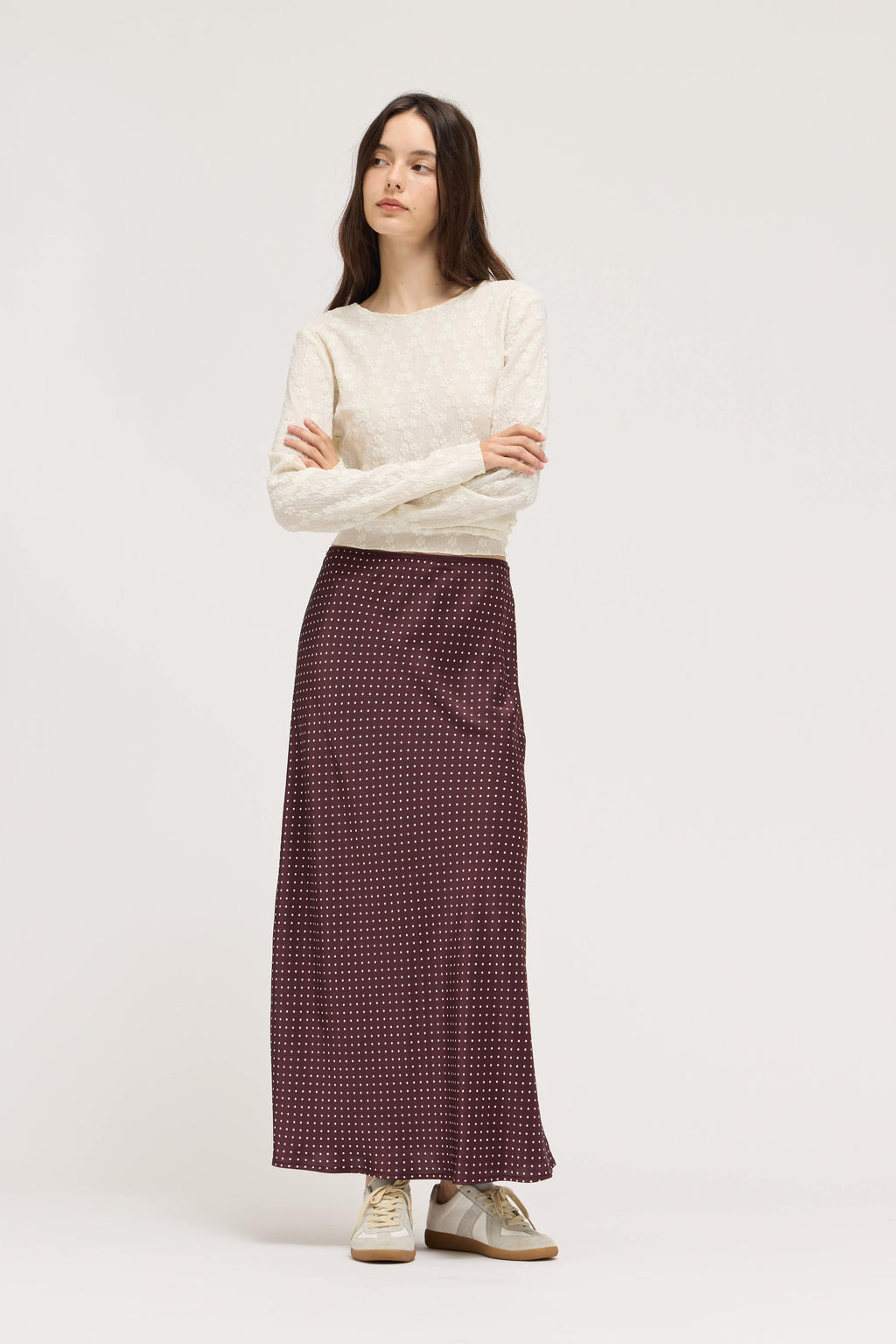 Satin Mermaid Fit Skirt in Choco Ivory