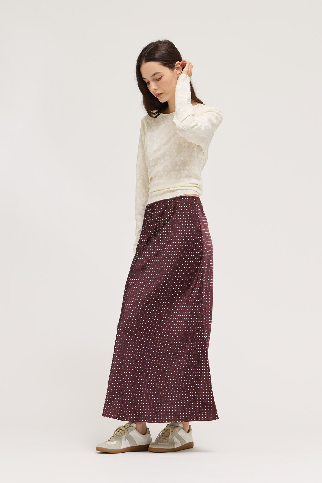 Satin Mermaid Fit Skirt in Choco Ivory