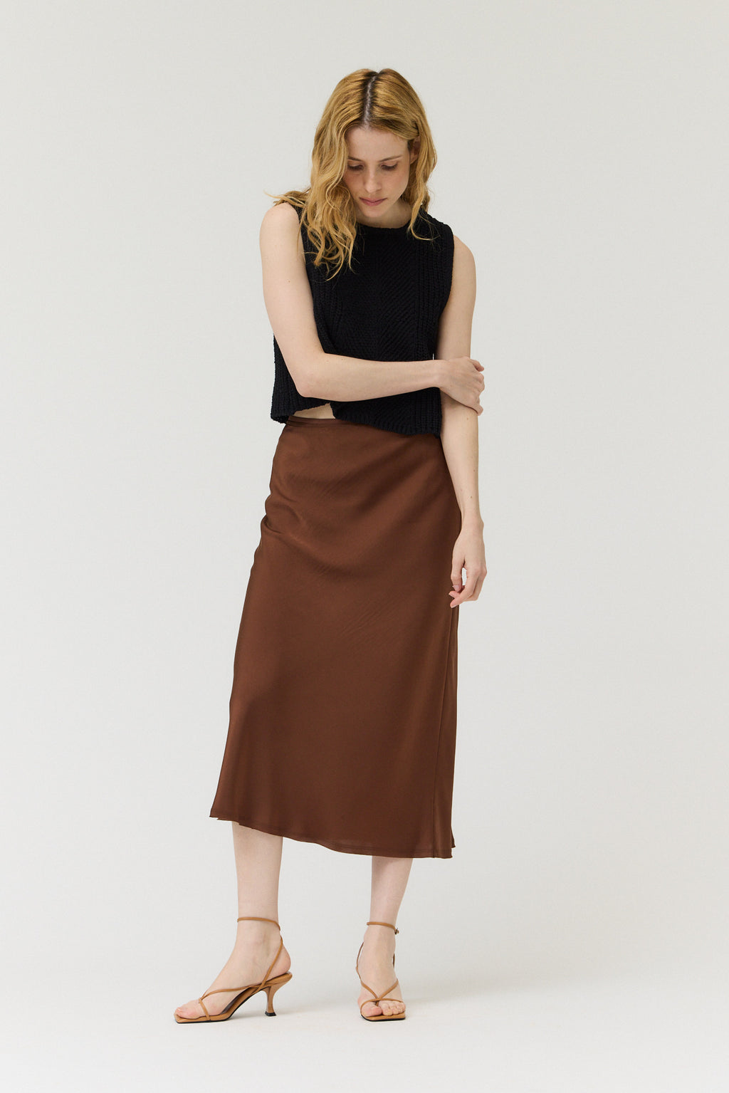 Satin Mermaid Fit Skirt in Chocolate