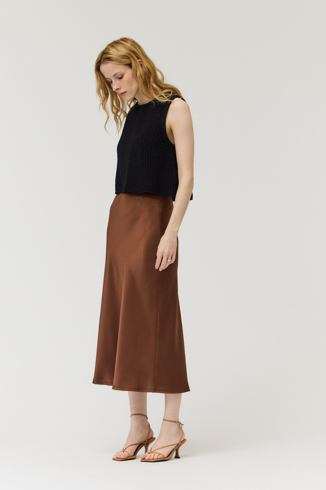 Satin Mermaid Fit Skirt in Chocolate
