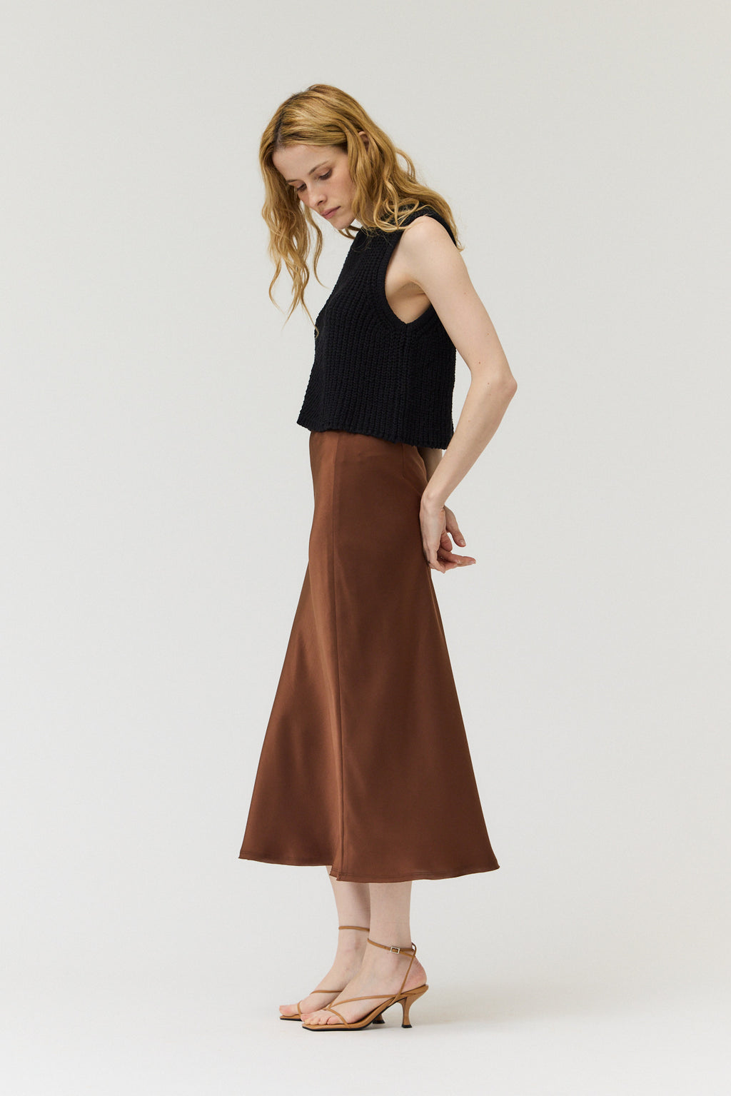 Satin Mermaid Fit Skirt in Chocolate