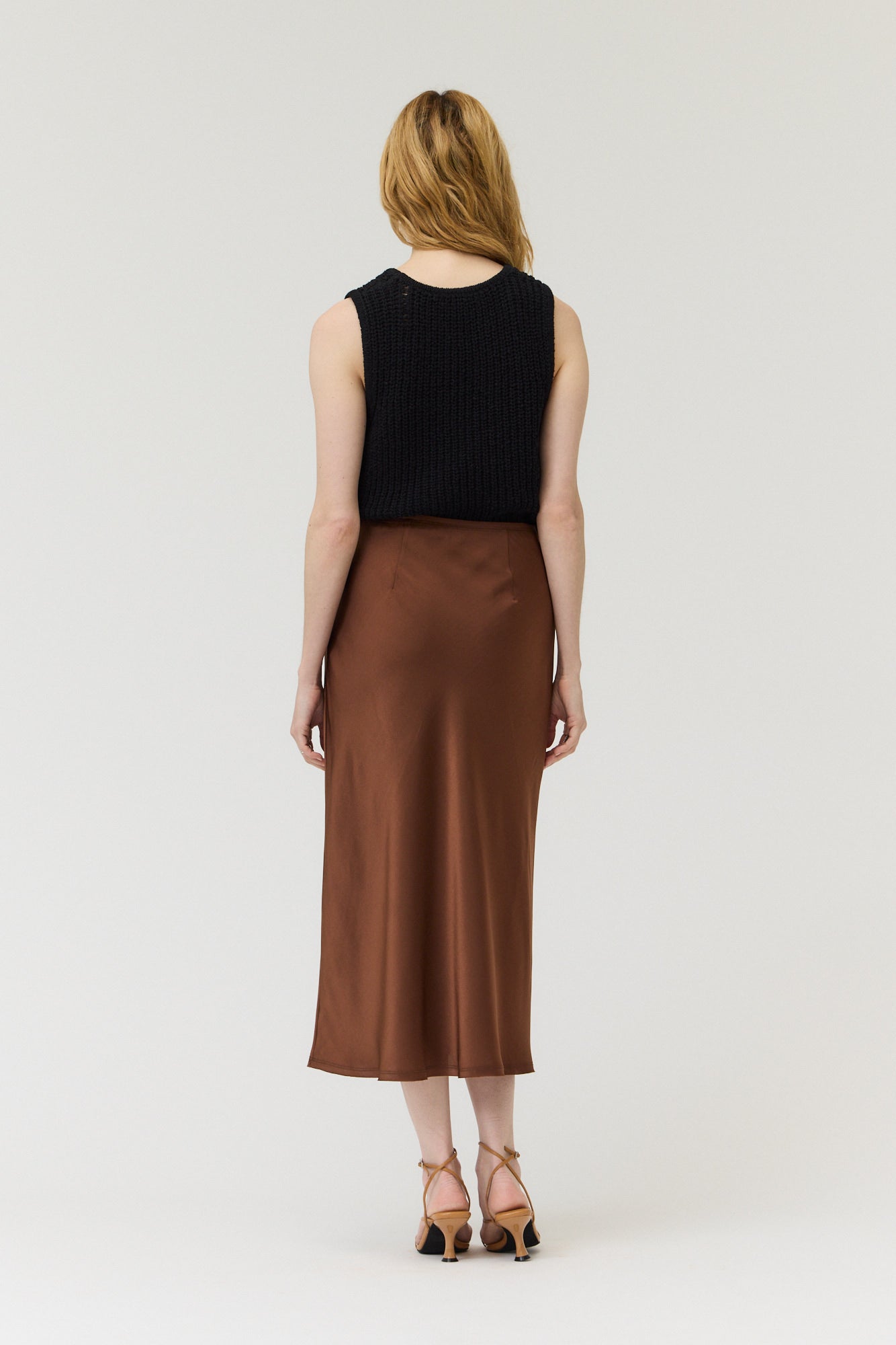 Satin Mermaid Fit Skirt in Chocolate