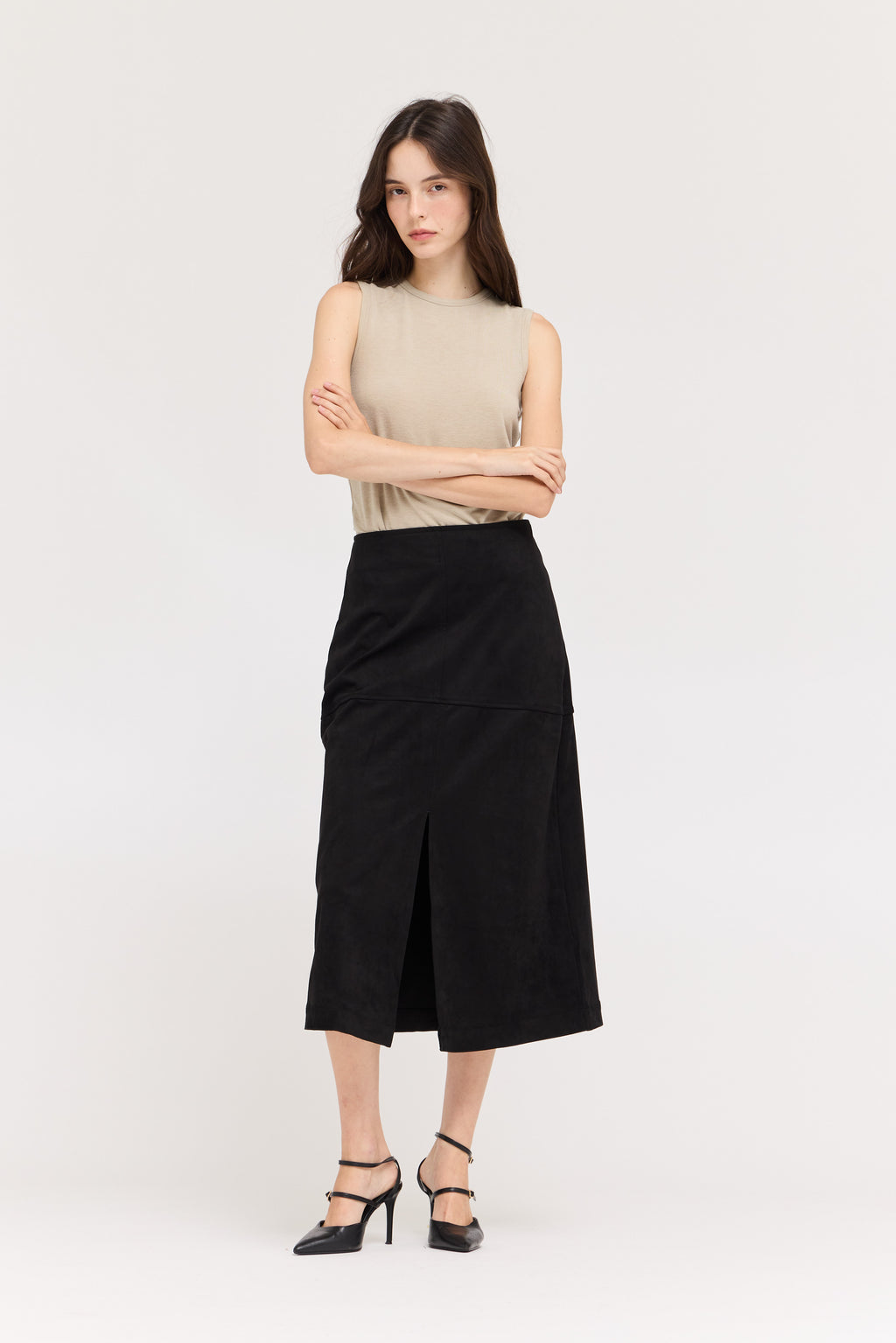 Vegan Leather Pencil Skirt in Black