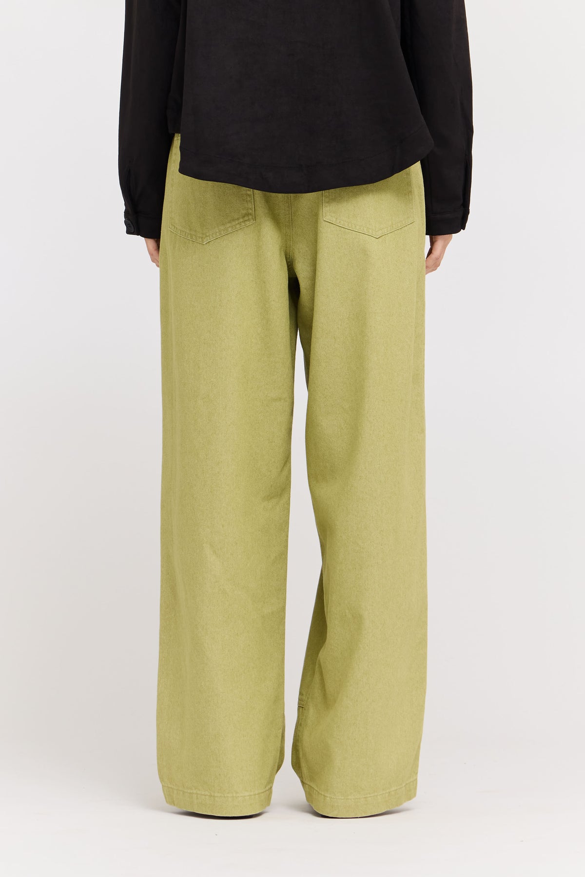 High Rise Balloon Fit Denim Pants in Green Moss