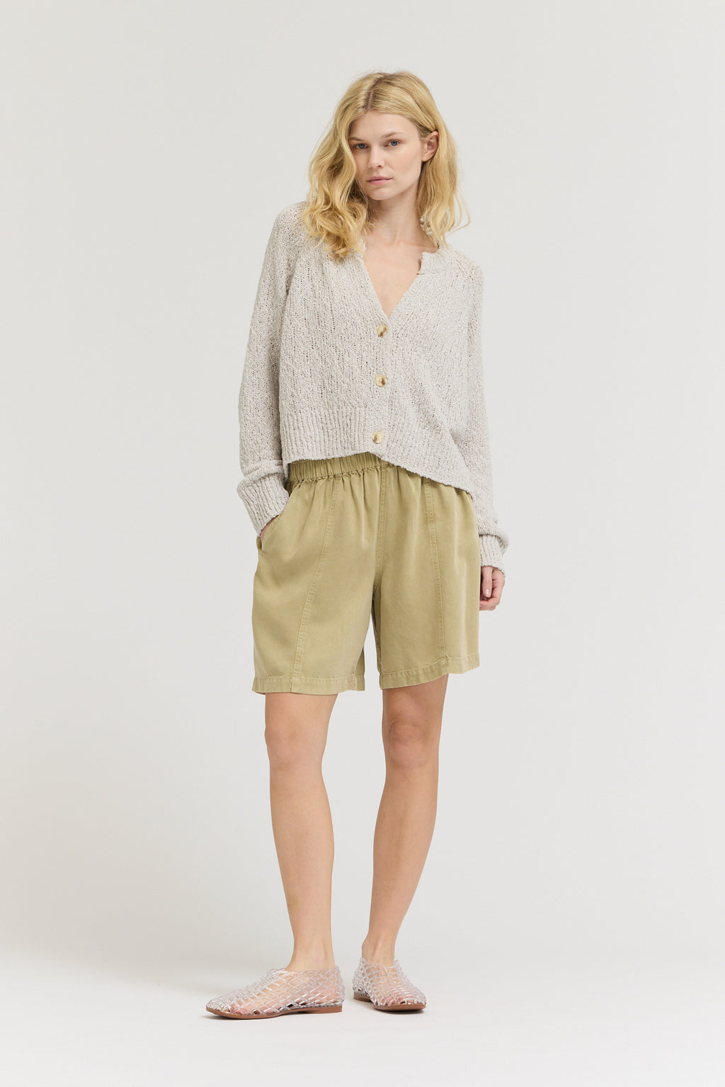 Textured V-neck Cardigan in Cloud