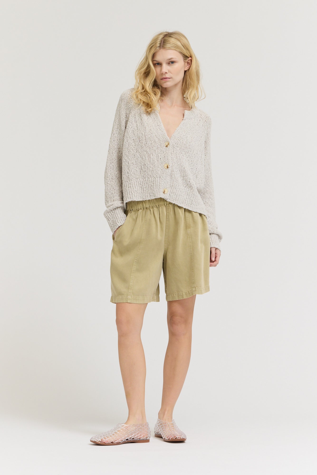 Textured V-neck Cardigan in Cloud