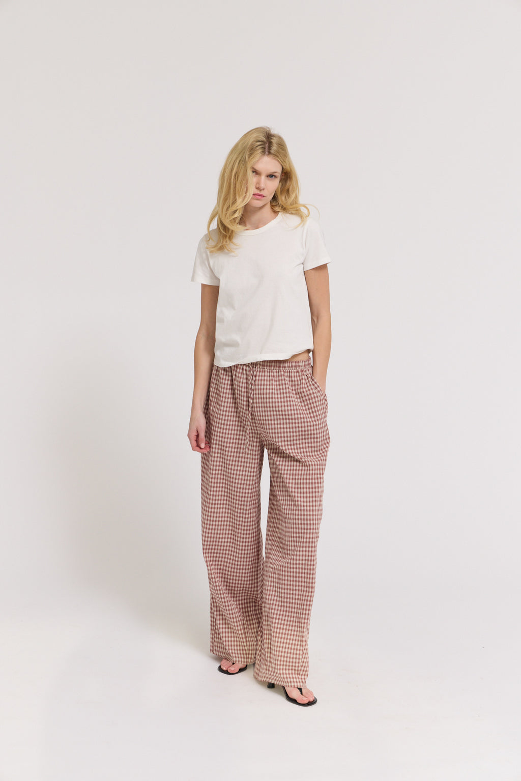 Relaxed Fit Eyelet Pants in Dusty Rose