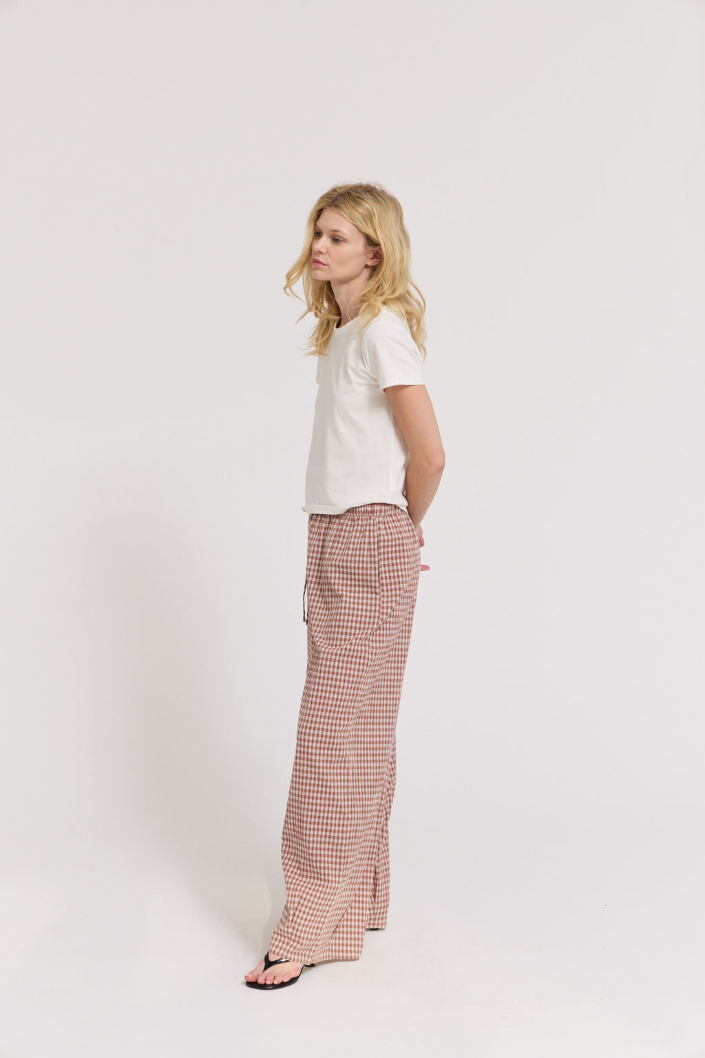 Relaxed Fit Eyelet Pants in Dusty Rose