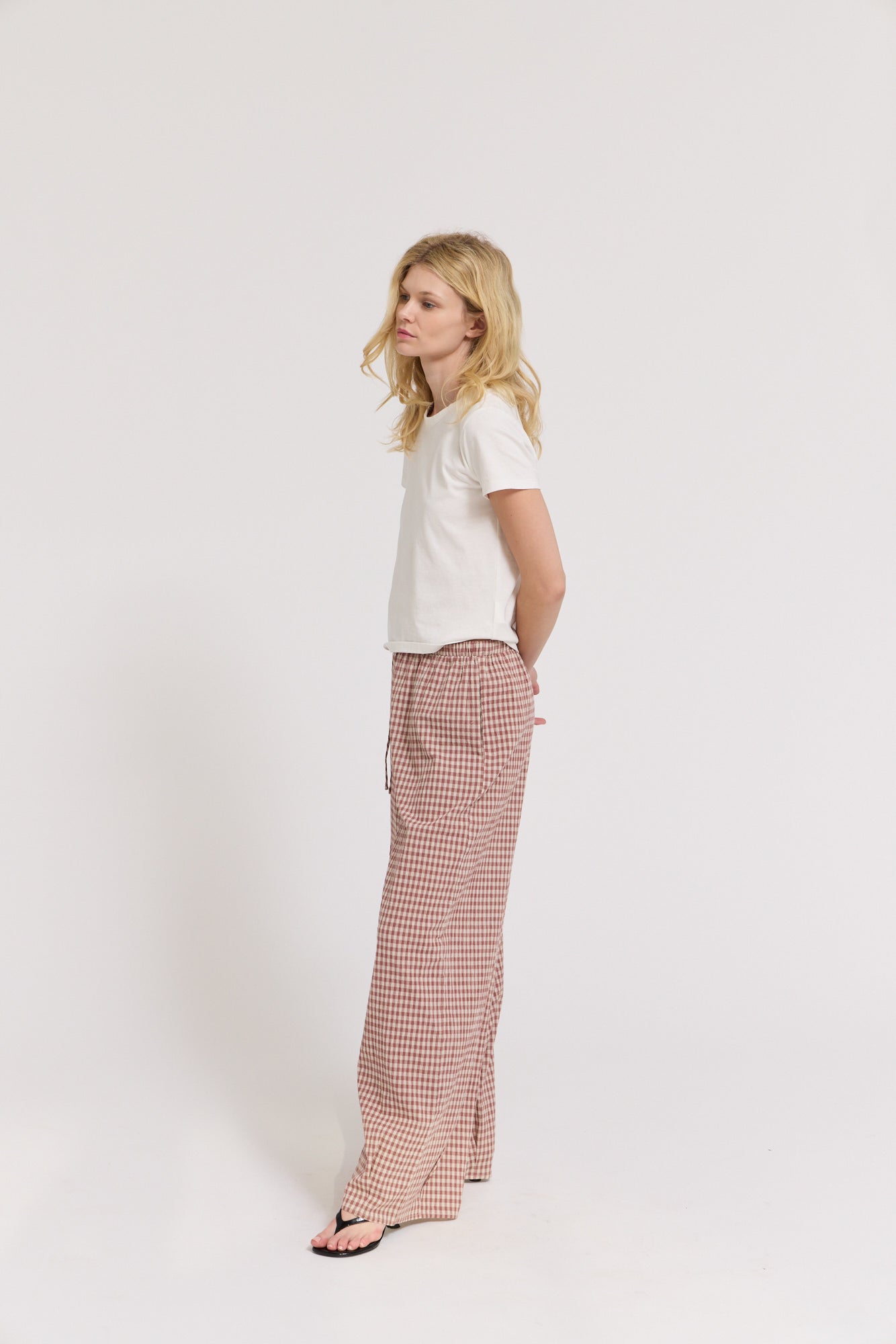 Relaxed Fit Eyelet Pants in Dusty Rose