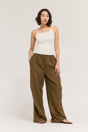 Elastic Waist Linen Straight Pants
