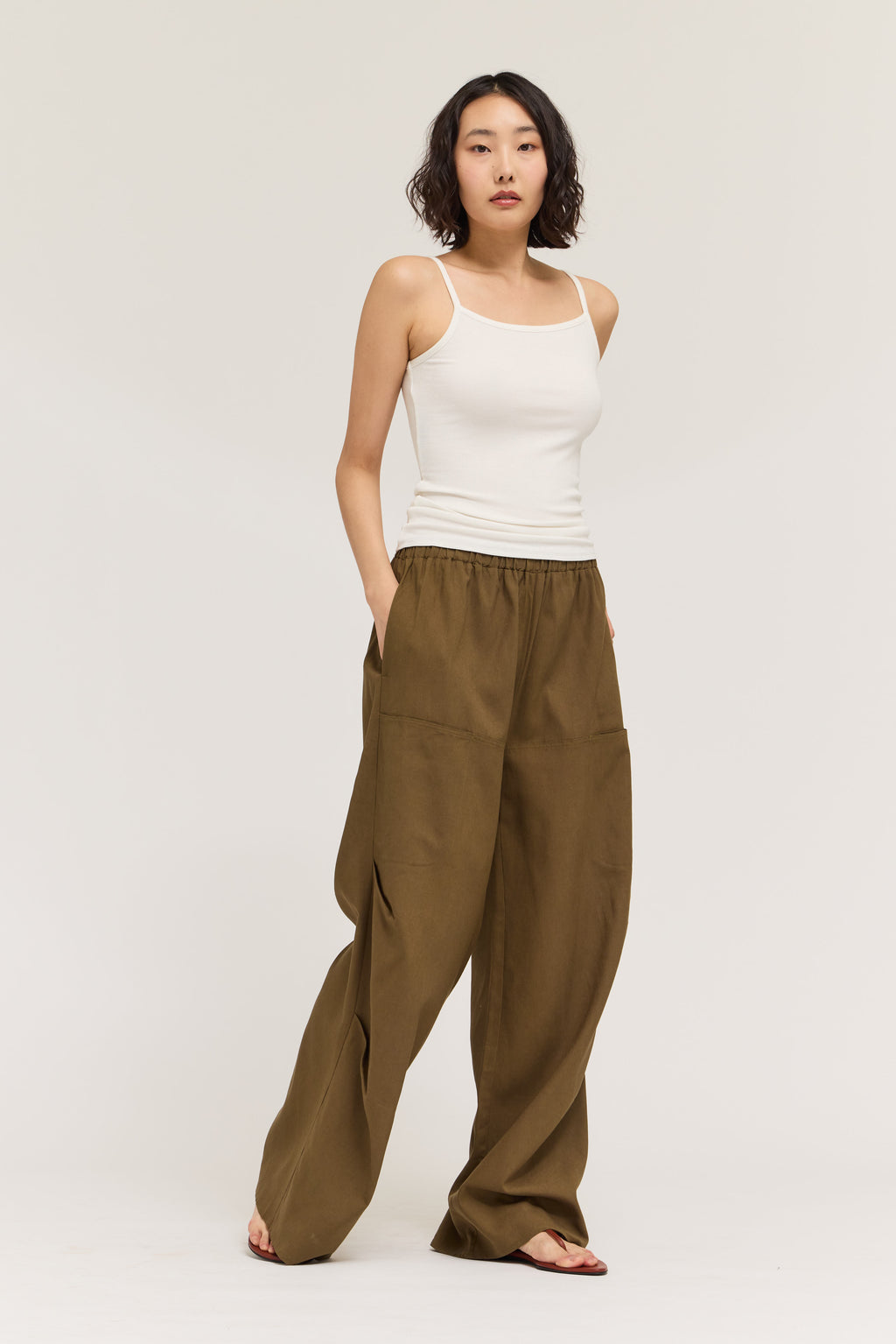 Elastic Waist Linen Straight Pants